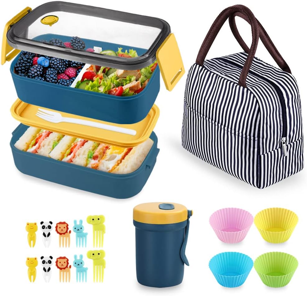 Jelife Lonchera Bento para niños, loncheras grandes estilo Bento, a prueba  de fugas, con 4 compartimentos, recipientes de almuerzo para niñas con