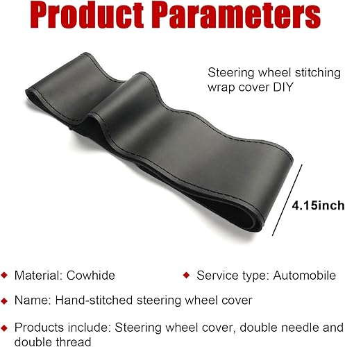 Miniatura 2 de Funda de cuero para volante, protector transpirable antideslizante para volante de automóvil de diámetro máximo de 15 pulgadas, costura DIY con hilo