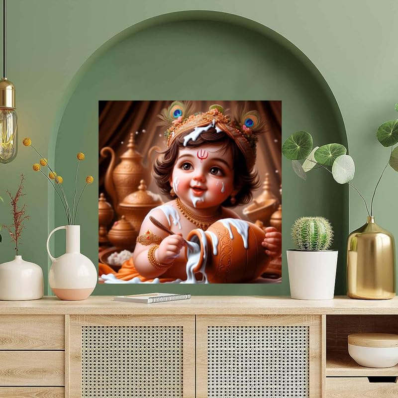 Image of British Terminal Cute little Bal Gopal Baby God Krishna| Kanha Ji | Laddu Lord Makhan Chor Painting Religious Poster for Pregnant Women for wall (matt thin vinyl,sticker,multicolor,unframed)| bj407