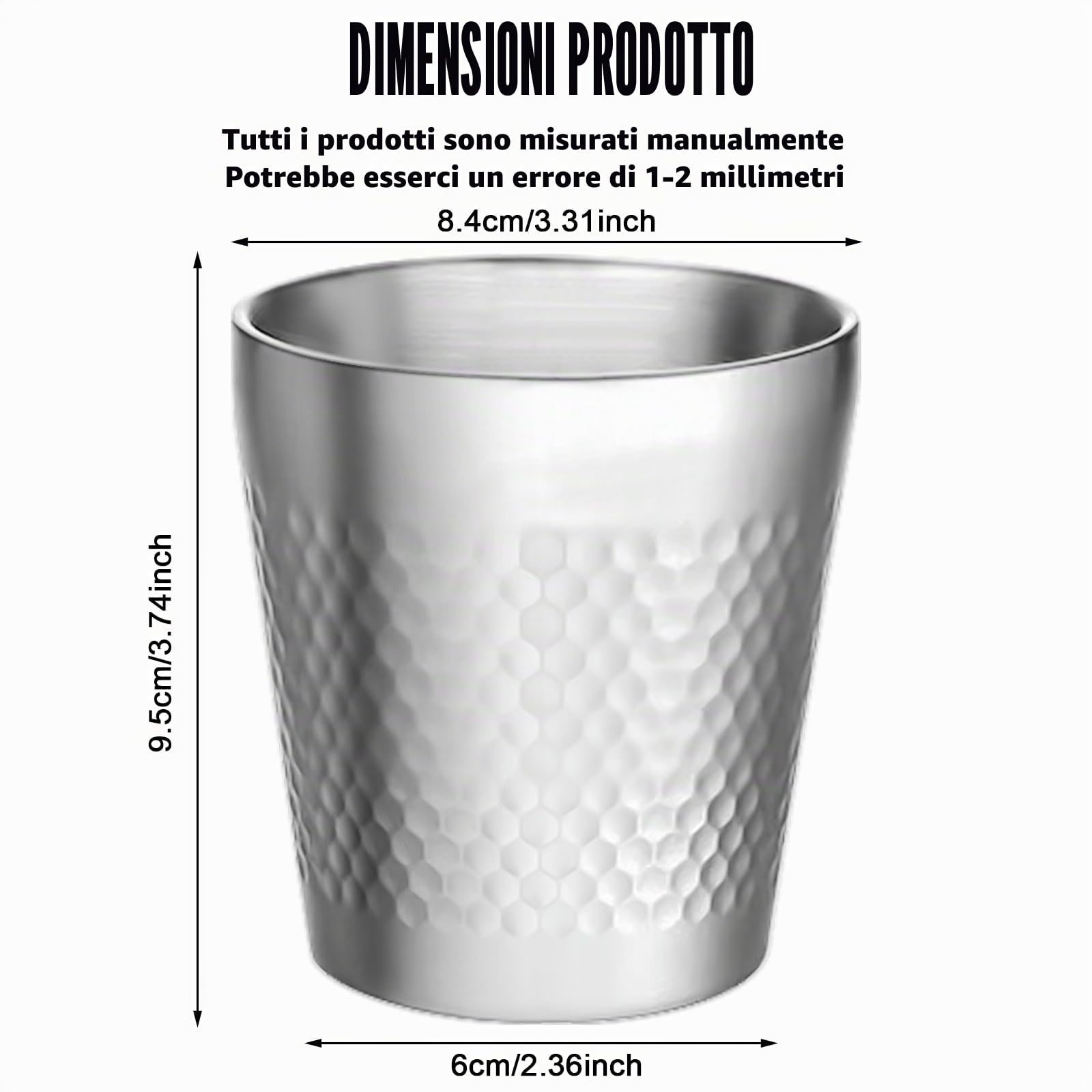 5 bicchieri in acciaio inox, 300 ml, a doppia parete, impilabili, isolati, in metallo, senza manico, infrangibili, resistenti al calore, lavabili in lavastoviglie, per succo di birra, acqua (5)