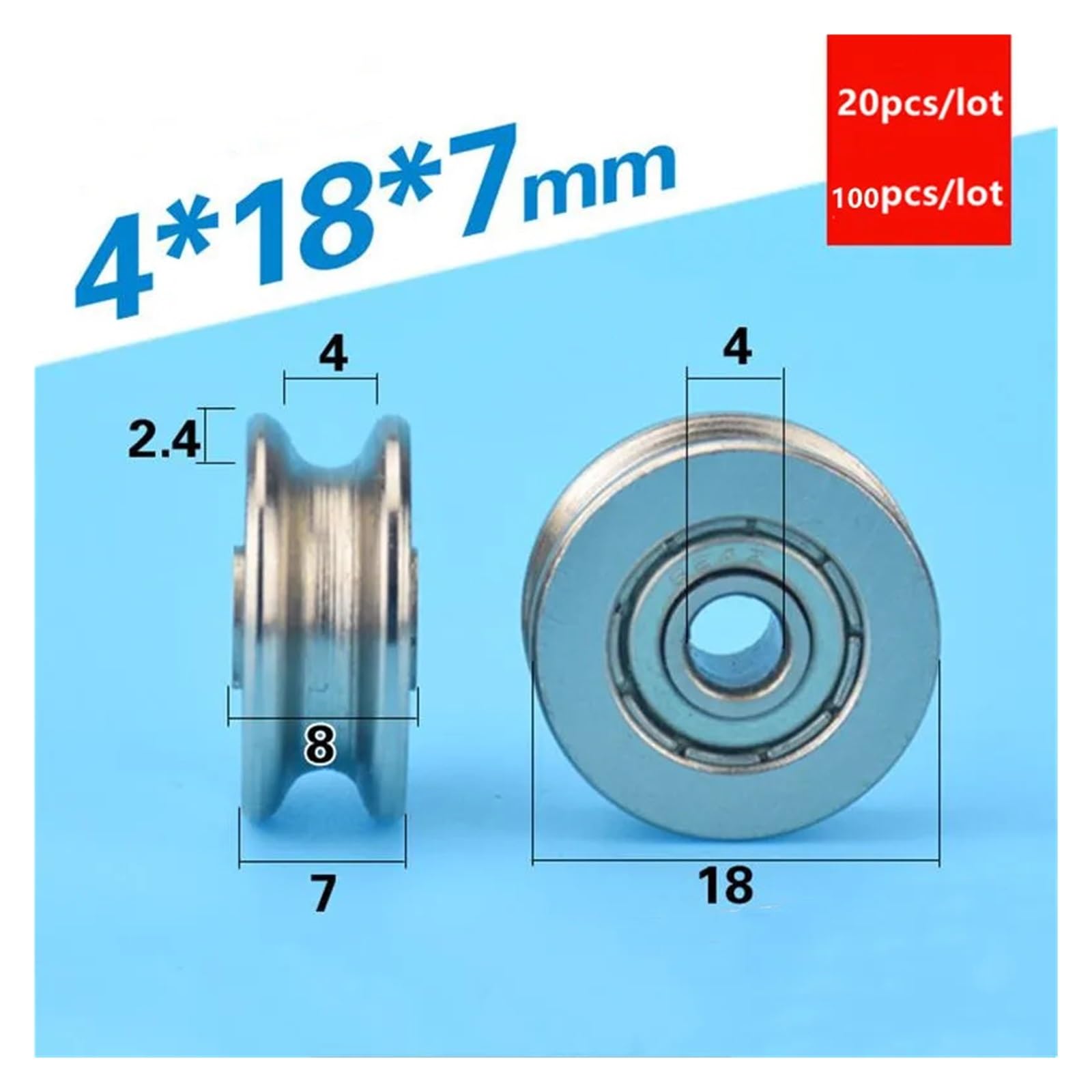 20 Sztuk 4 * 18 * 7mm 624ZZ 624 Stalowe Koło Prowadzące Pasowe 4x18x7 Mm