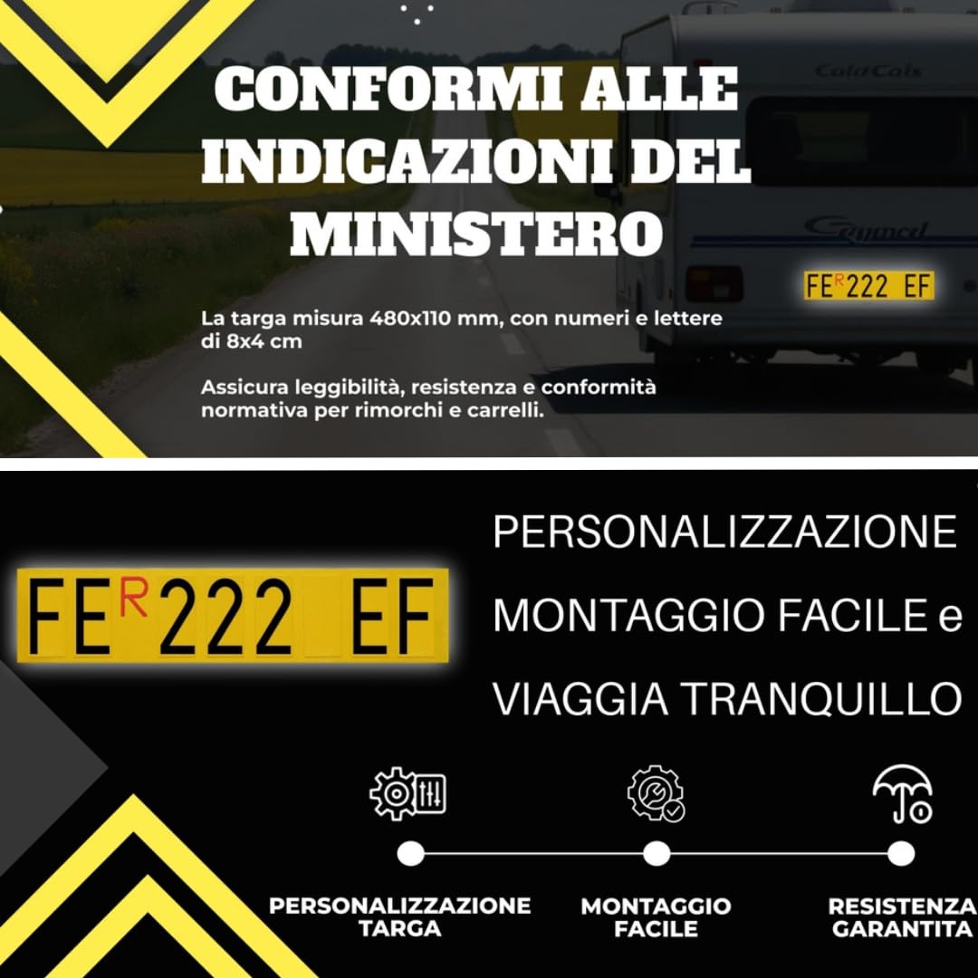 Targa Ripetitrice Alluminio Catarifrangente Made in Italy Portabici Carrelli Rimorchi Dimensioni Originali Caratteri Omologati R Rossa Inclusa