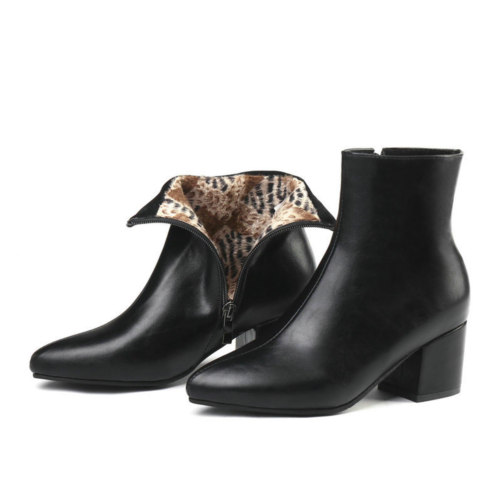 Botines Mujer Tacon Ancho Punta Cremallera Lateral De Tendencia