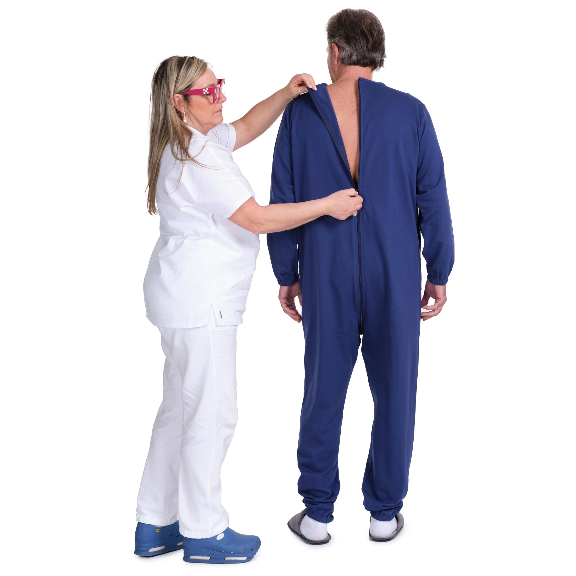 FERRUCCI COMFORT 9078-F Pyjama de santé d'hiver molletonné unisexe avec fermeture éclair sur le dos – pour personnes âgées, incontinence et maladie d'Alzheimer