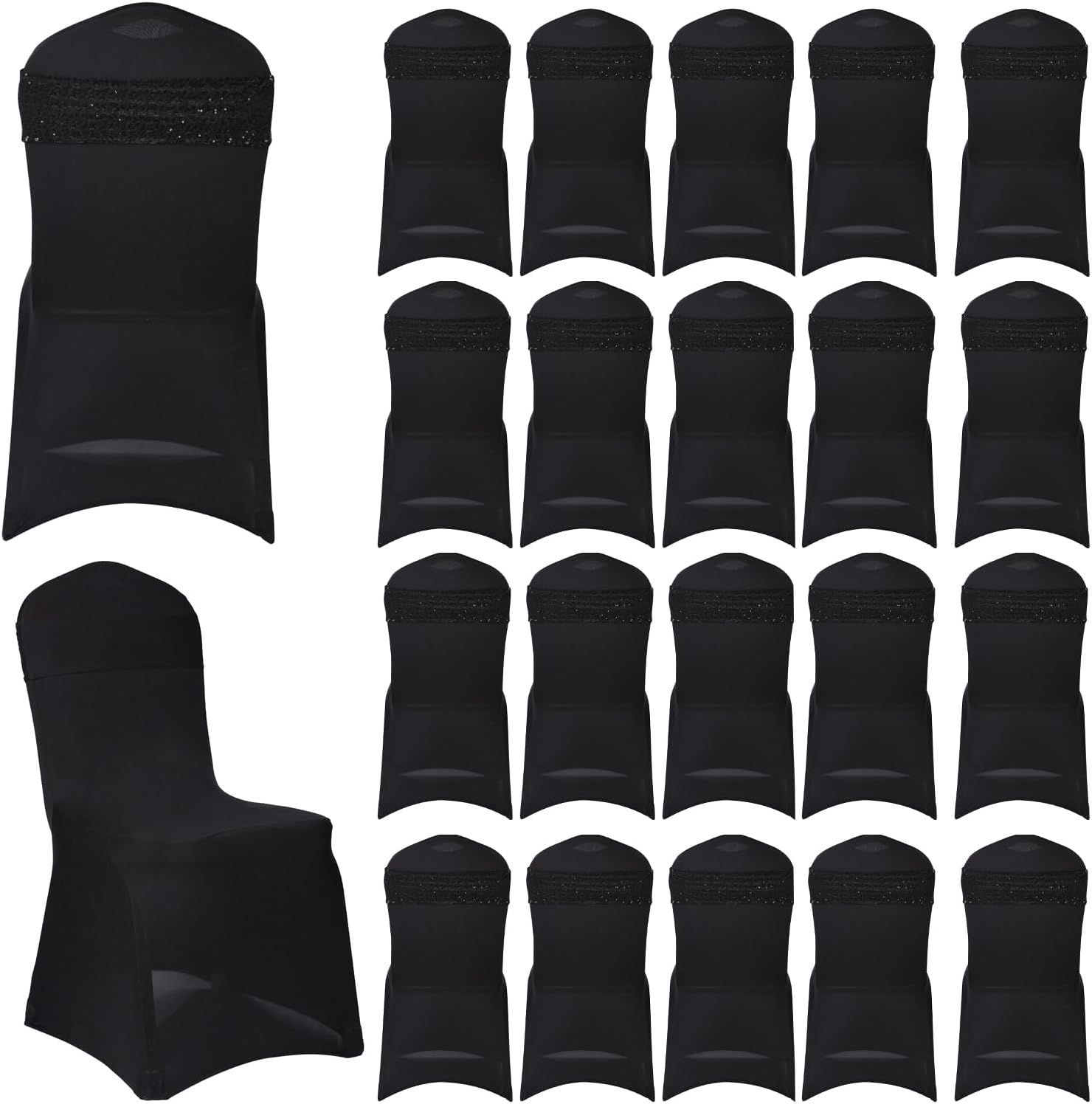 Deisy Dee Pack of 20 Spandex Sequins Shiny Bands for Folding Chair Bow Ties for Party Wedding Dining Chairs Decor (Black)