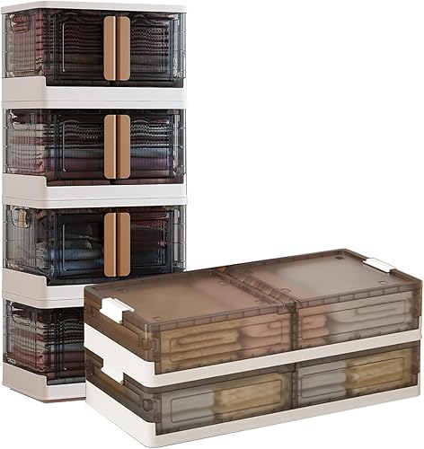 Miniatura 1 de SIRIRIC Paquete de 4 contenedores de almacenamiento de 8.5 galones con tapas, contenedores de plástico para organizadores de clóset y almacenamiento