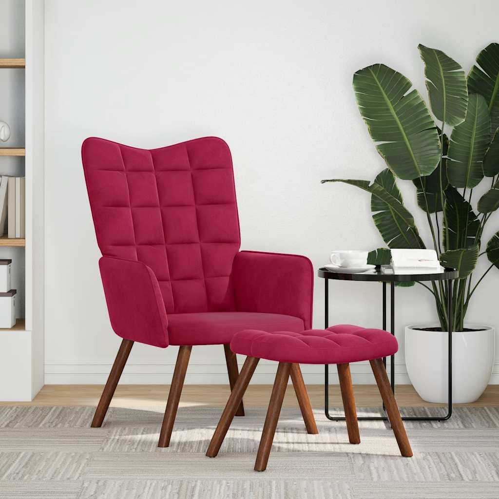 Poltrona relax con sgabello, comoda poltrona imbottita in velluto con piedini in legno, moderna poltrona con poggiapiedi, per soggiorno, camera da letto e ufficio, 61,5 x 69 x 95,5 cm