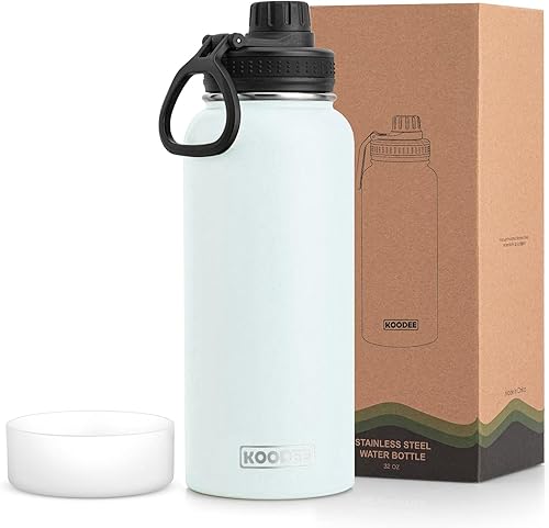 Miniatura 45 de koodee Insulated Water Bottle, 32 oz Stainless Steel Double Wall Vacuum Wide Mouth Sport Bottle with Leakproof Spout Lid (Navy) marino,Manzana Verde