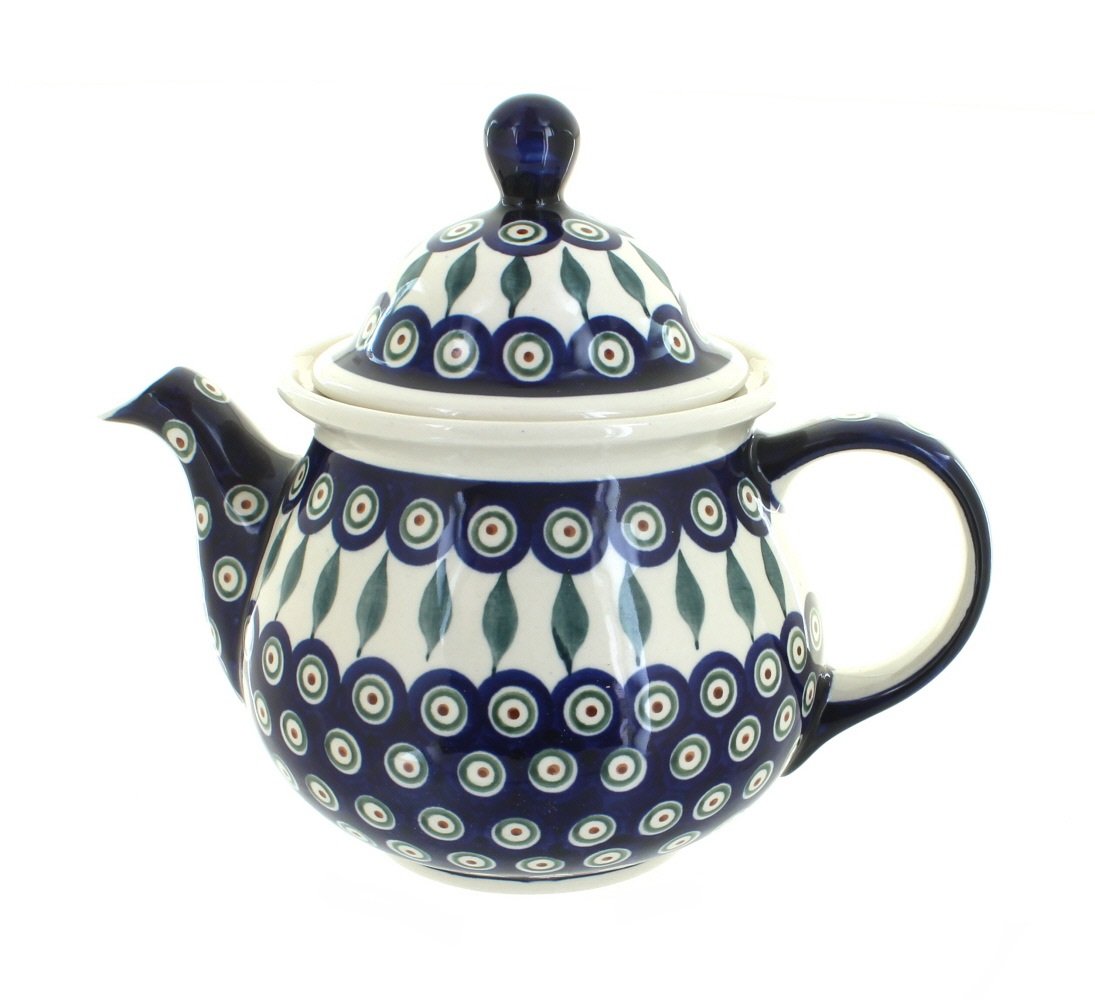 Blue Rose Polish Pottery Peacock Large Teapot