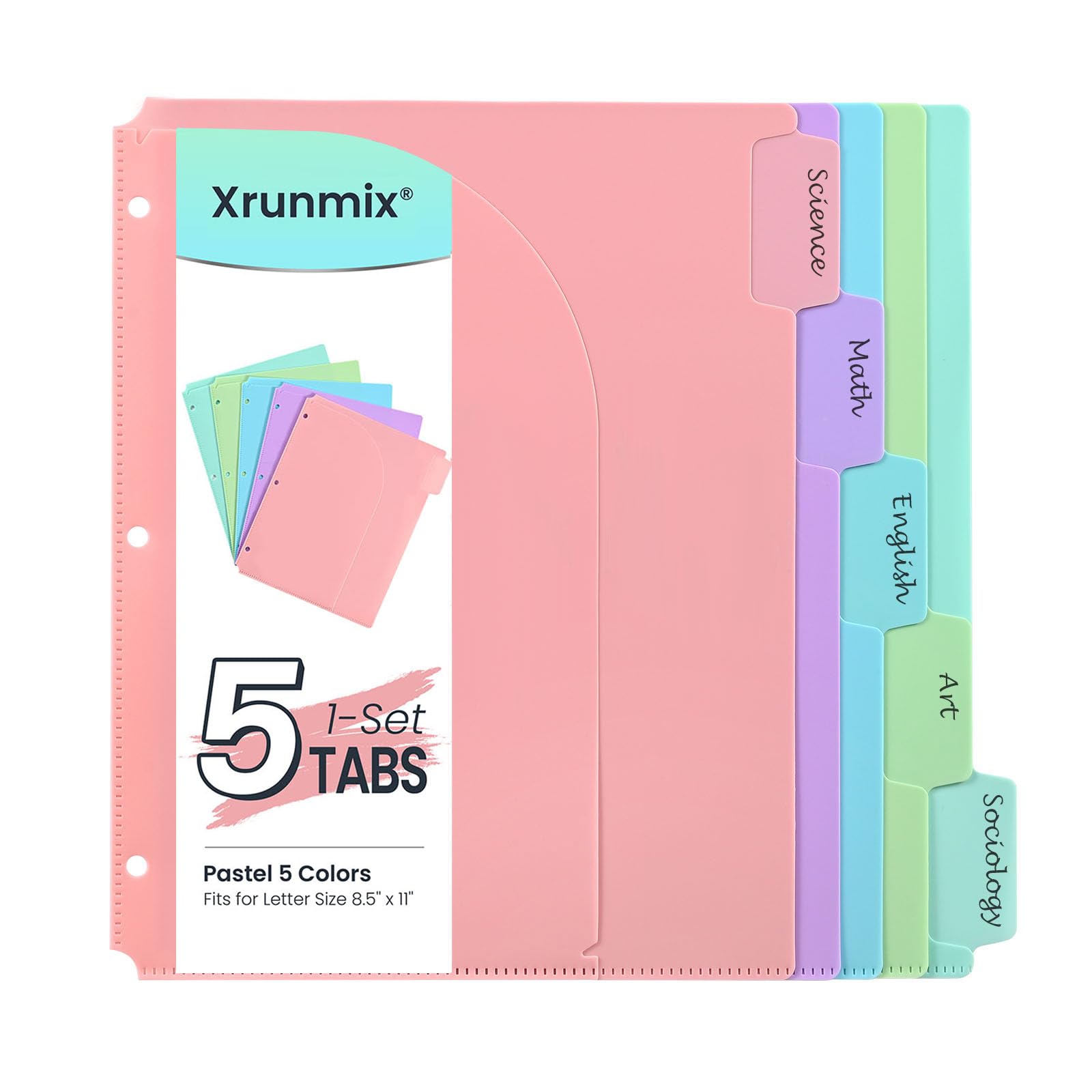 5 Tabs Dividers with Pockets for 3 Ring Binder, 5 Counts Binder Dividers for US Letter Size