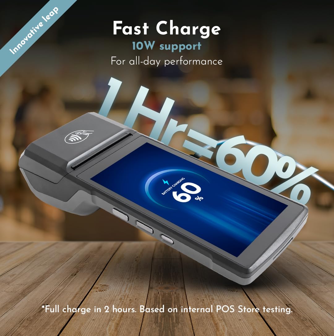 POS Android 14 Impresora de recibos Android 14 y 58 mm, impresora térmica de alta velocidad, pantalla táctil de 5.5 pies. Punto de venta portátil con escaneo de código de barras 1D/2D/QR y NFC