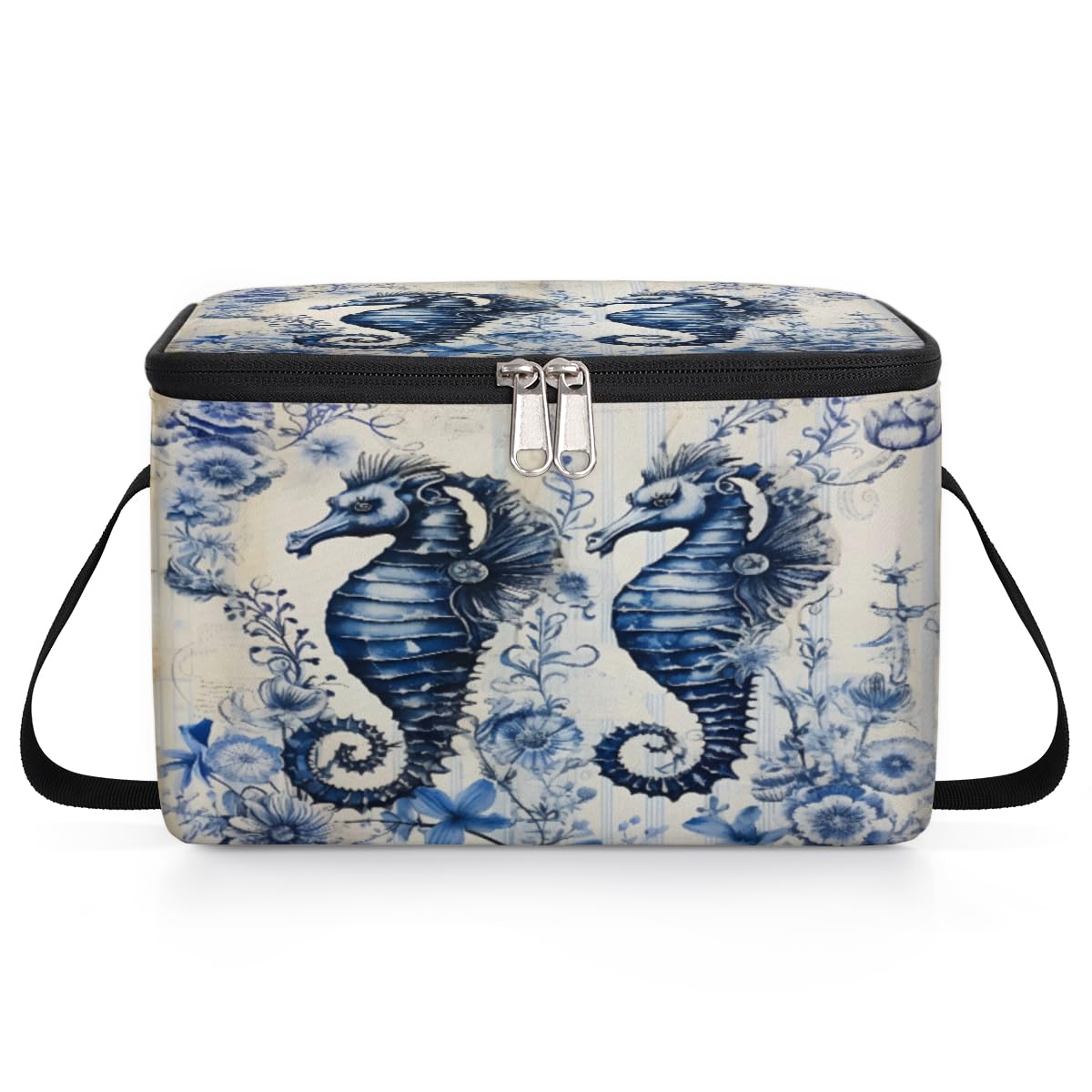 GzLeyigou Seahorse Lunch Bags for Women Men 9 Cans, Hot & Cold Food Delivery Bag Insulated Grocery Bag Insulated Lunch Box Underwater Seahorse Cooler Bag for Office Work Picnic Beach