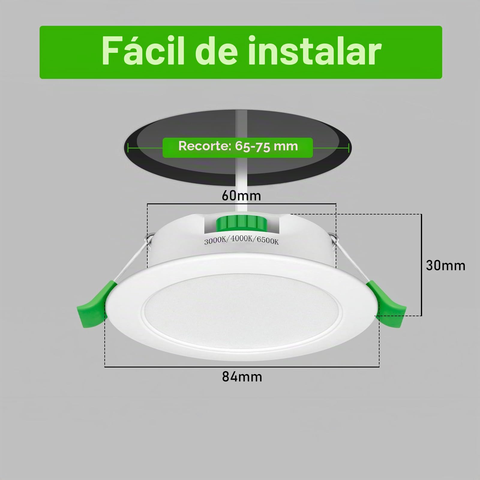 Focos LED Interior Techo 230V, 7W Ø 65-75 mm IP44, Regulables, 12 pack Downlight Led Techo Empotrable Blanco Cálido 3000K Blanco Neutro 4000K Blanco Frío 6500K，Ojos de Buey Led para Techo