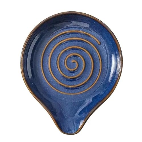 6-Inch Ceramic Spoon Rest - Heat Resistant, Non-Slip for Kitchen Utensils, Spoon Holder Stovetop, Dishwasher Safe - Elegant Spiral Design Blue, Housewarming Gift