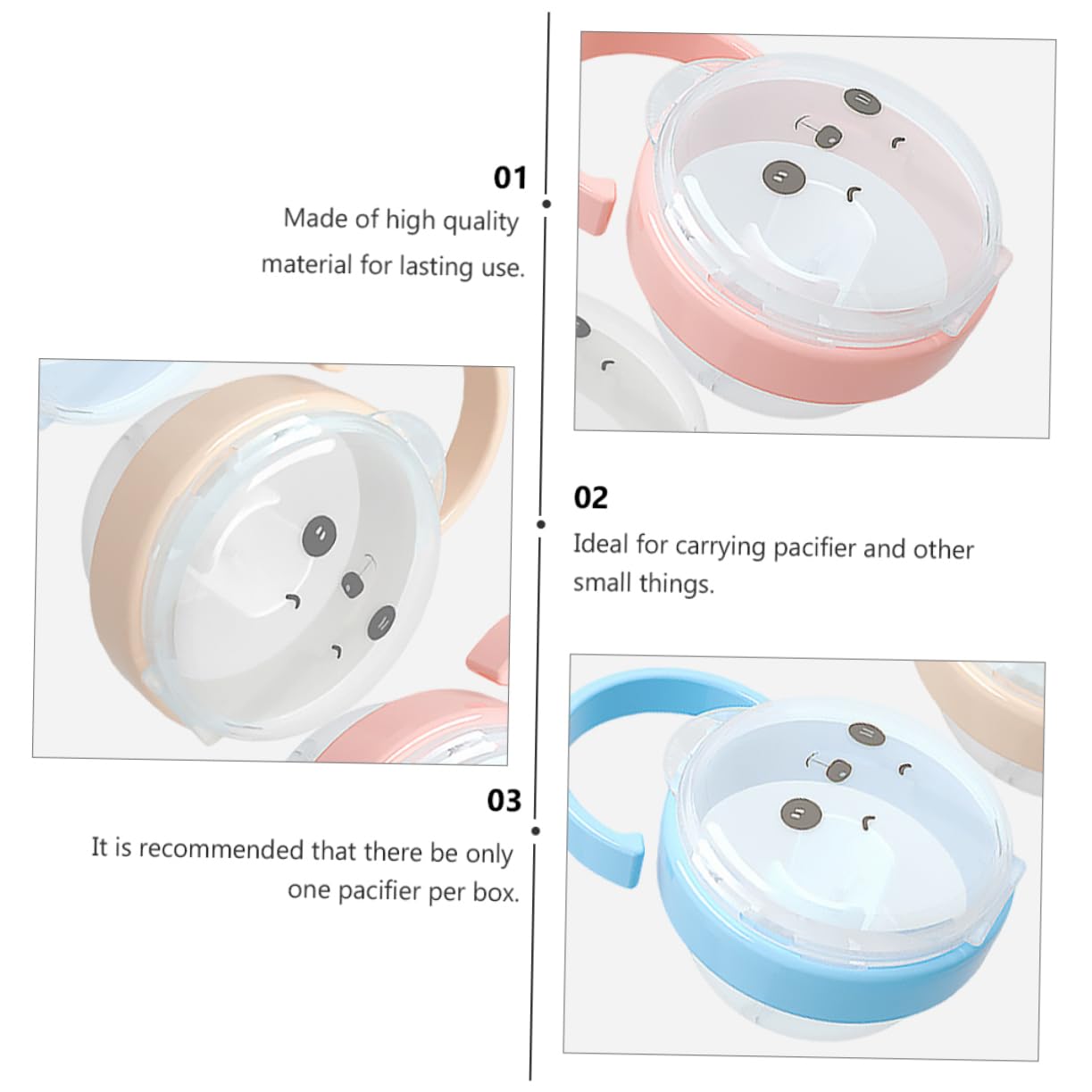 RORPOIR 3Pcs Holder Transparent Dust Container for Boy Girl Portable Pacifier Case Blue Pink and Apricot for Storage and Organization