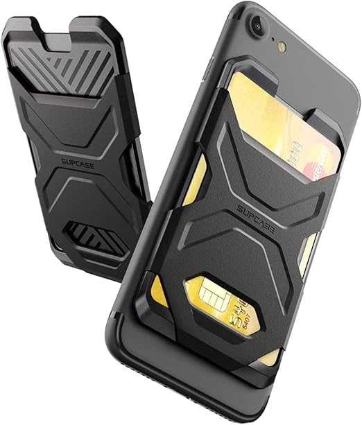 SUPCASE Adhesive Slim Wallet,(2-Pack) Ultra Thin Stick-On Silicone Credit Card Holder Sticker Adhesive Cell Phone Wallet Compatible for Most Smartphones(not fit Mobile Phones with Curved Back)(Black)
