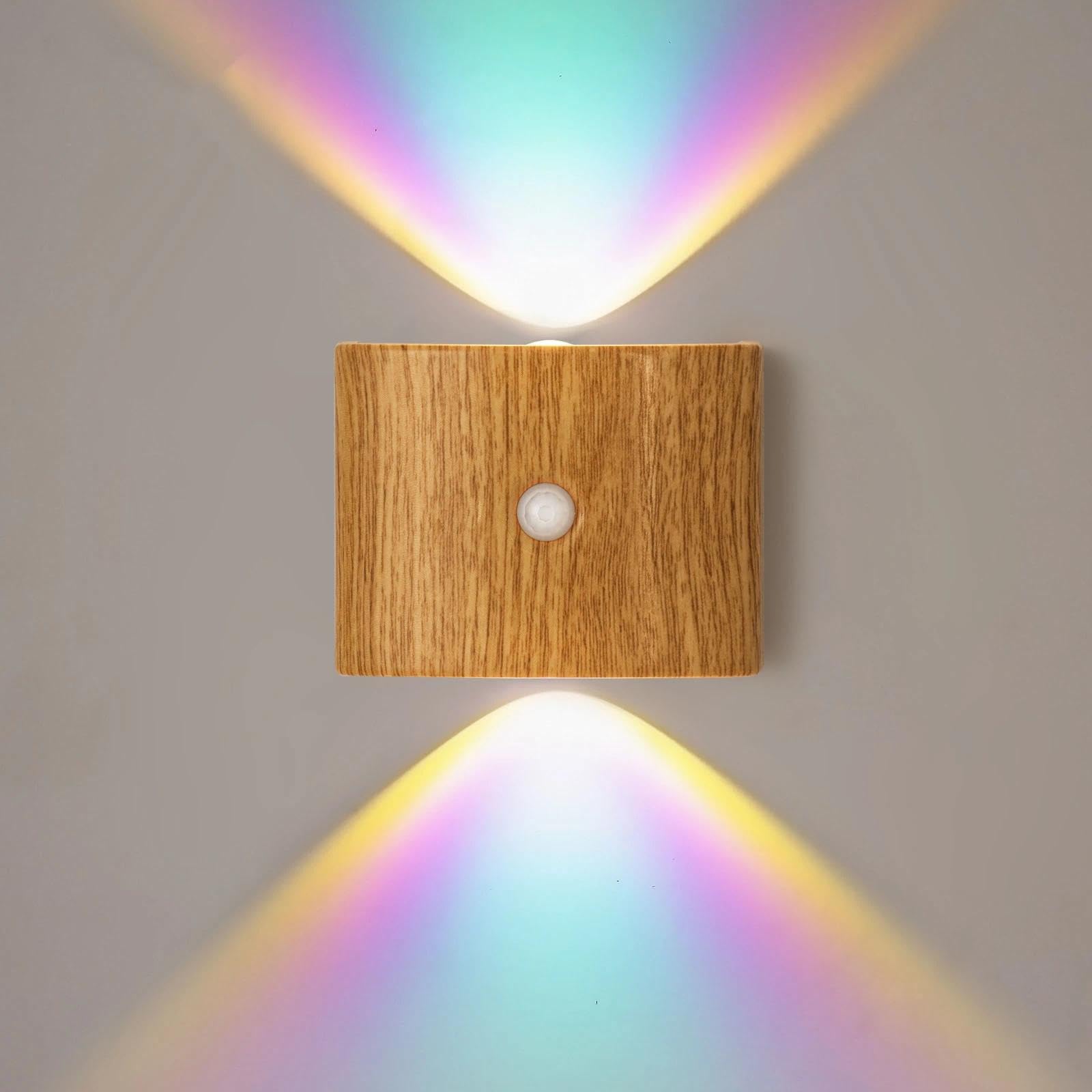 GAOHONGMEI Motion Sensor Night Light, Wireless Rechargeable Wall Lights(Wood Grain,Neon Light)