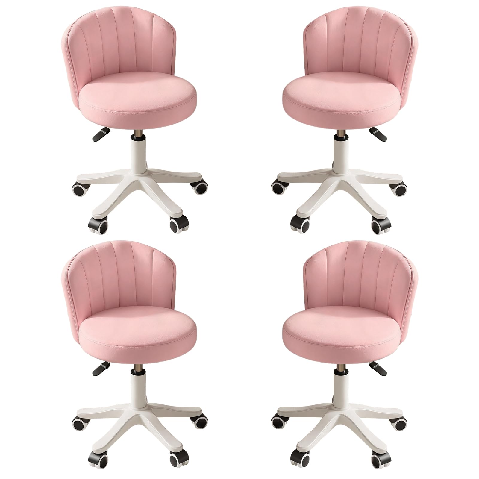 WXJHL Small Round Rolling Desk Chair Armless Comfy Vanity Computer Chair with Low Backrest PU Leather Height Adjustable