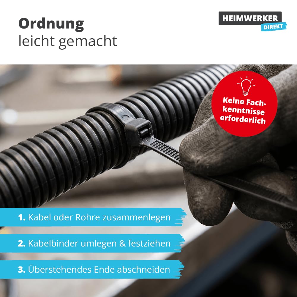 2000x Alfa Kabelbinder Schwarz 360 x 4,5 mm – Nylon UV-beständig Profi | Profi Qualität - UV-beständige Kunststoffbinder, extrem robust, für innen & außen, temperaturbeständig, Made in Germany