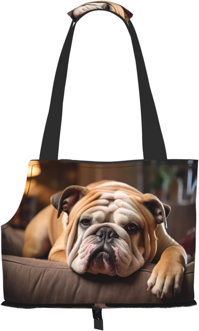 English Bulldogs Print Portable Foldable Shoulder Bag for Travel,with Collar Hook and Handle Pad,Cute Stylish Design