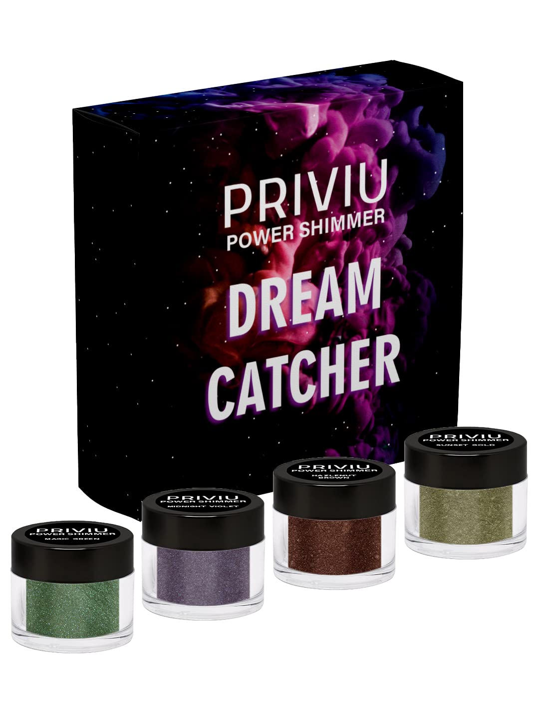 PRIVIU Power Shimmer Metallic Eye Makeup Loose Glitter Eyeshadow Powder (Talc Free), Pack of 4 Colors, Dream Catcher