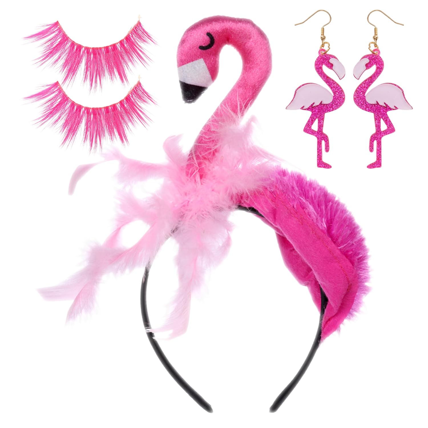NIDHFG 1 Piece Of Flamingo Headband, 1 Pair Of Eyelashes And 1 Pair Of Earrings, Creative Cartoon Headbands, Party Dressing Supplies, Party Clothing Accessories.