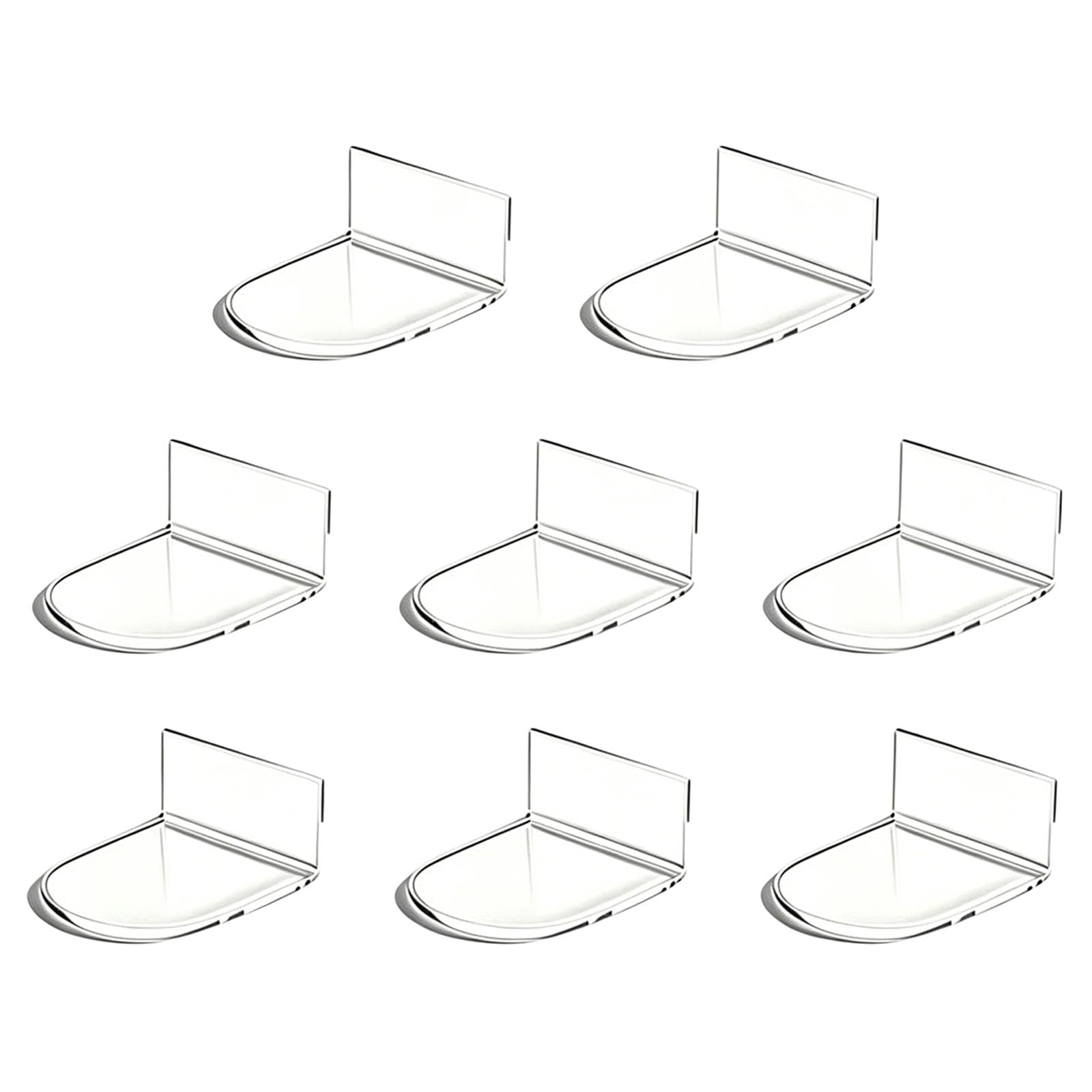 Figure Display Shelf Set of 8, Clear Acrylic L Shaped Shelves for Desk, Wall, or Cabinet Display with Adhesive Strips and Adhesive Dots Small Collectible Shelf Clear Acrylic Figure Wall Desk Cabinet