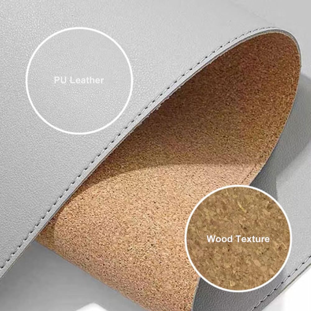 Tappetino per scrivania a doppia faccia, grande tappetino per mouse in pelle ecologica in poliuretano con sughero naturale, impermeabile, antiscivolo, per ufficio, casa, scuola (beige, 140 x 70 cm)