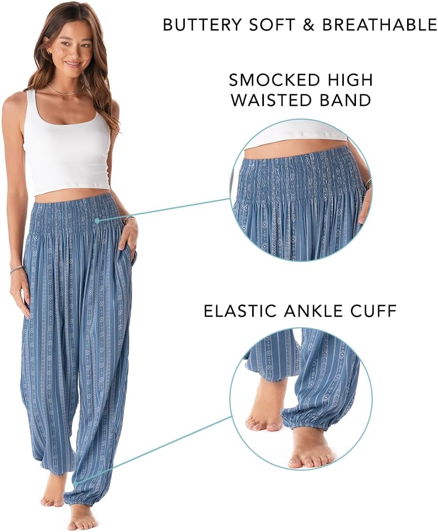 Lotus and Luna Women's Harem Pants Thai Pants for Beach & Lounge High Waisted Flowy Boho Pants Genie Pants Yoga Pants - Image 5