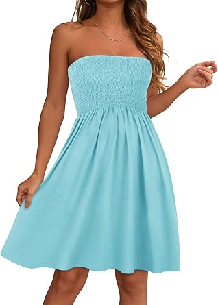 Summer Dresses for Women Strapless Casual Beach CoverUps Tube Top Sundress