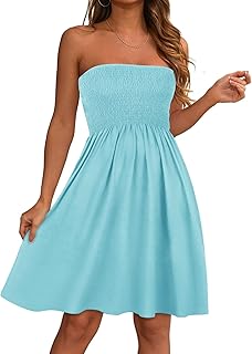 Summer Dresses for Women Strapless Casual Beach Cover Ups Tube Top Sundress - Buy now
