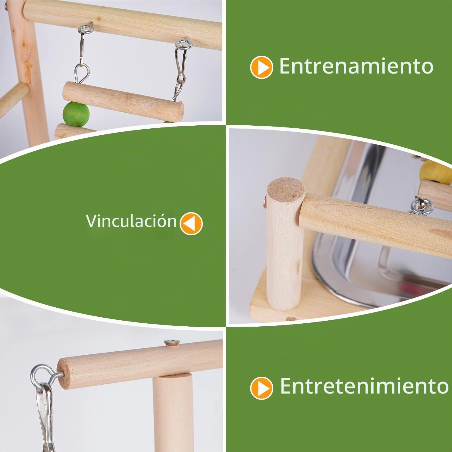 Soporte de Madera para Loros y Pájaros, Patio de Recreo, Gimnasio,Juego de Juguetes, con Perchas, Escaleras y Columpio, para Eclectus Scarlet Macaw Cacatua Monk Parrocchetto Quaker
