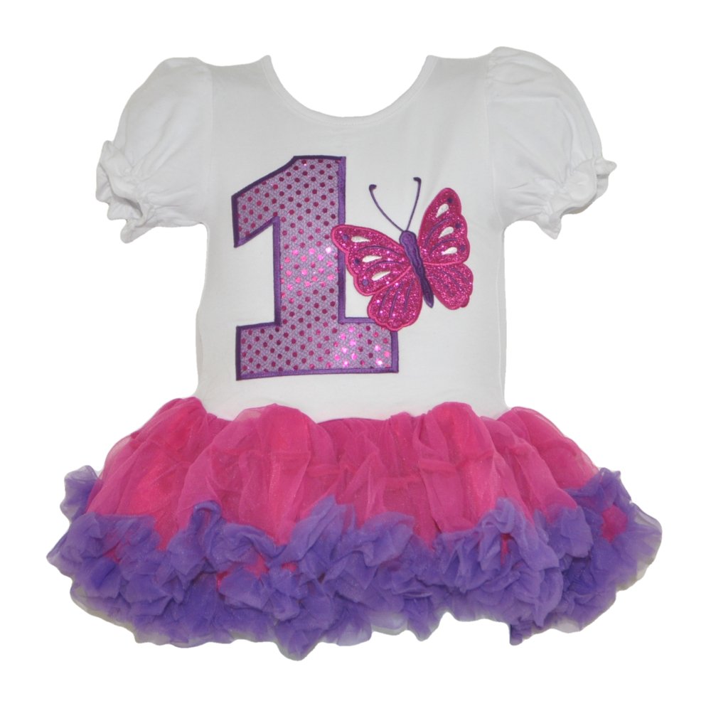 Birthday Girl Dress With Embroidery Sequin Age Number & Sparkling Butterfly (Age 1-FP)