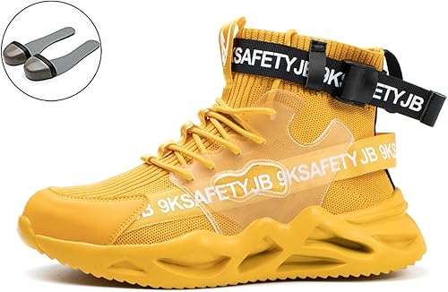 Miniatura 8 de Botas de trabajo de seguridad con punta de acero para hombres y mujeres, antideslizantes, ligeras, transpirables, industriales y de construcción