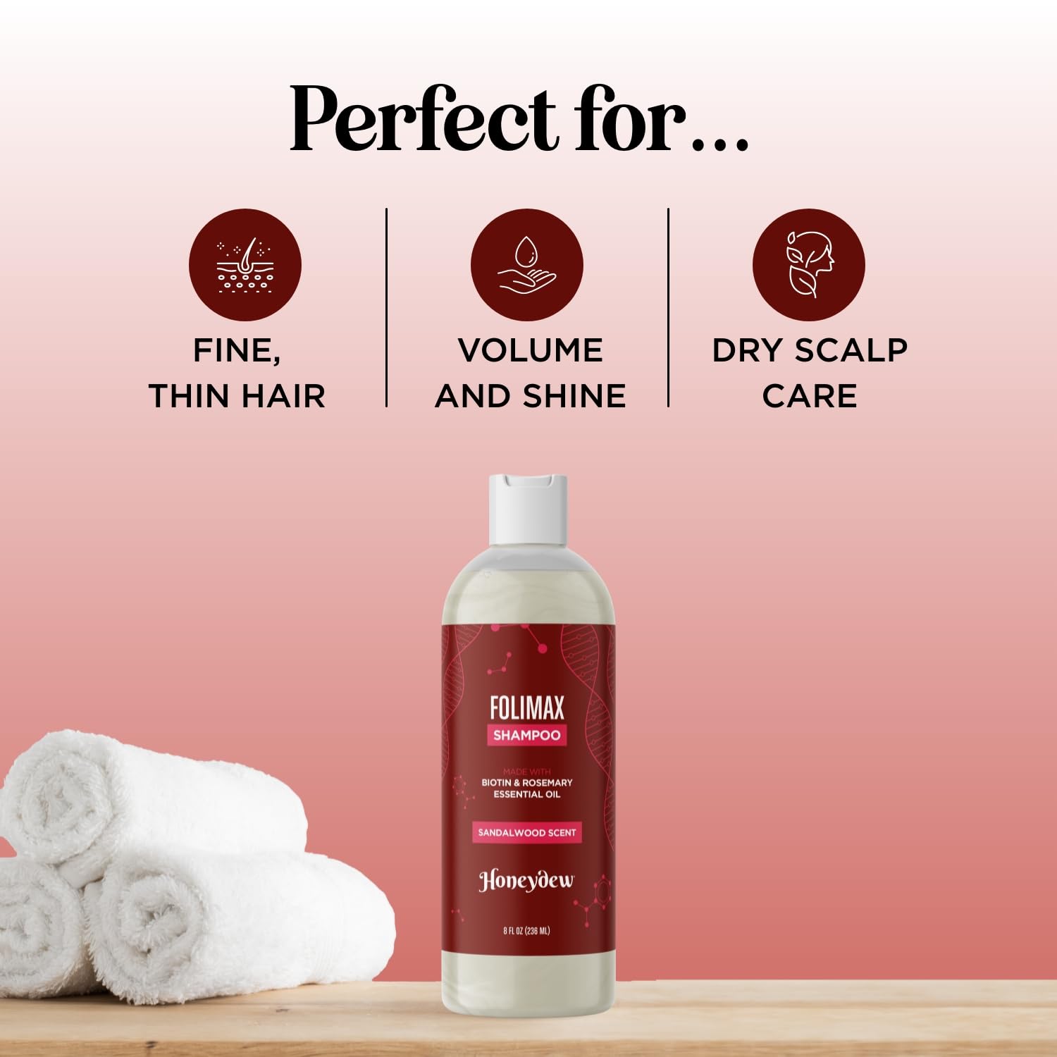 Folimax Biotin Shampoo for Thinning Hair - Volumizing Biotin Shampoo for Men & Women's Fine and Thin Hair with Zinc & Rosemary Oil - Color Safe Vegan Sulfate Silicone & Paraben Free (Sandalwood Scent)