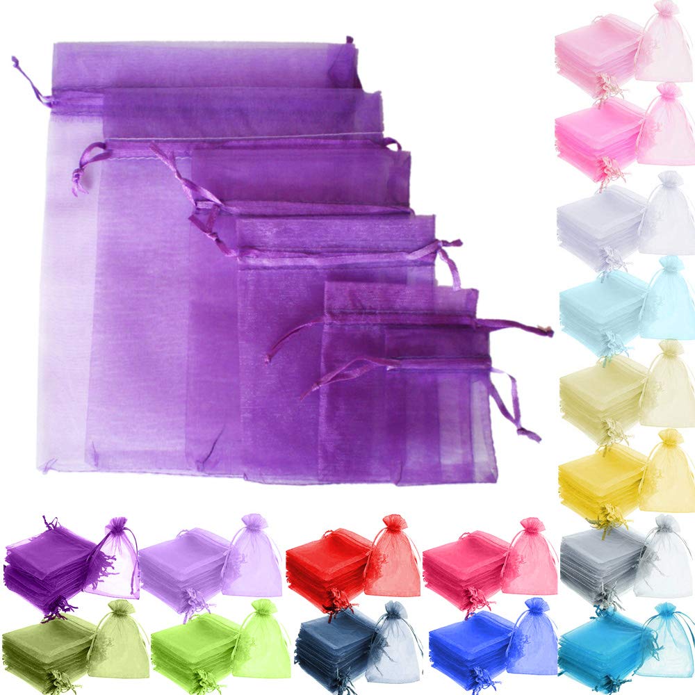 Time to Sparkle 200 Pcs Organza Gift Bags - Purple 9x12cm