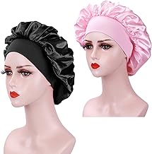 2 Pieces Bonnet Satin Cheveux Nuit, Bonnet en Soie pour Femme