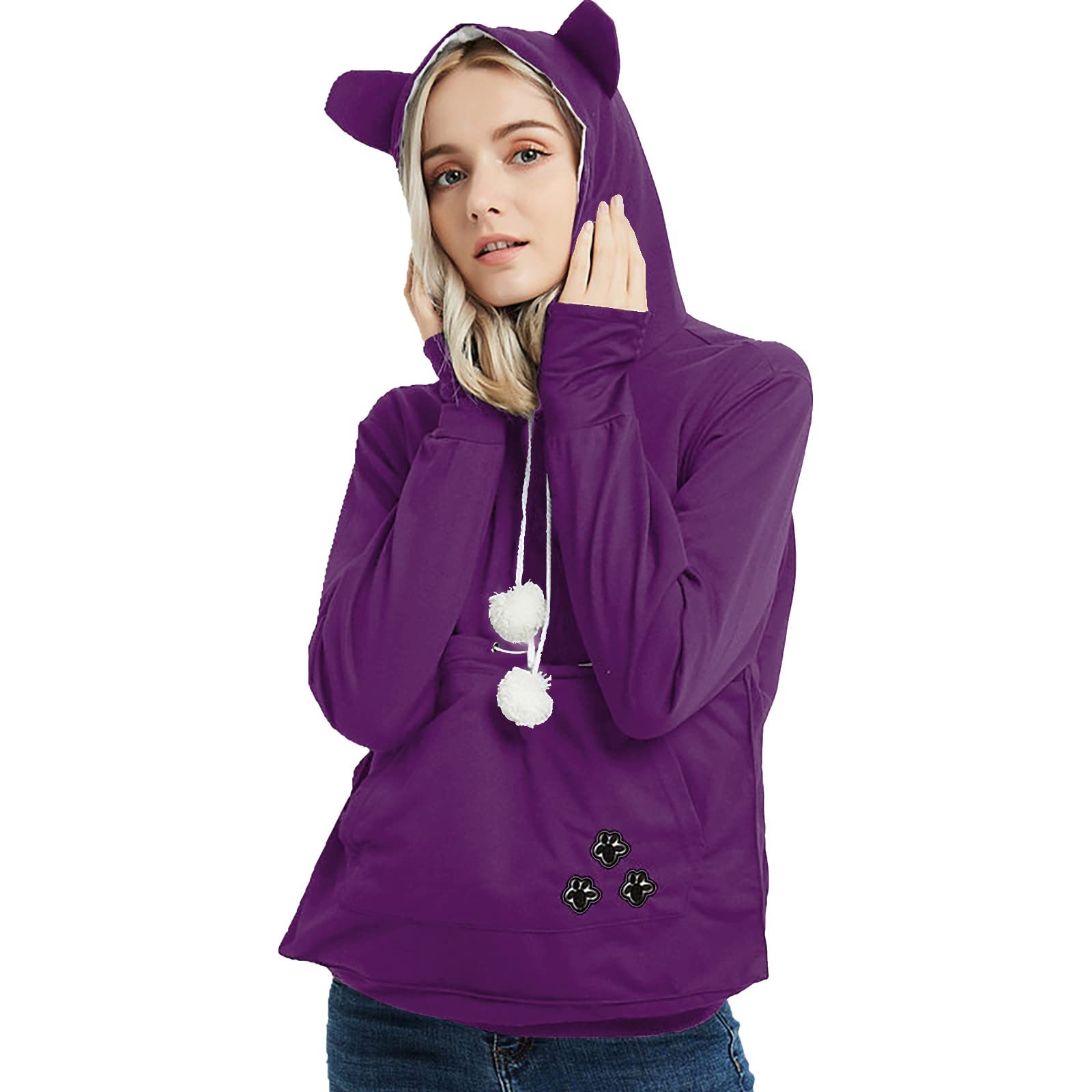 Unisex Kangaroo Pouch Hoodie Warm Pet Carrier for Cats Small Dogs Snug Fleece Lined Sweatshirt with Removable Pad Home Outdoor Use S M L