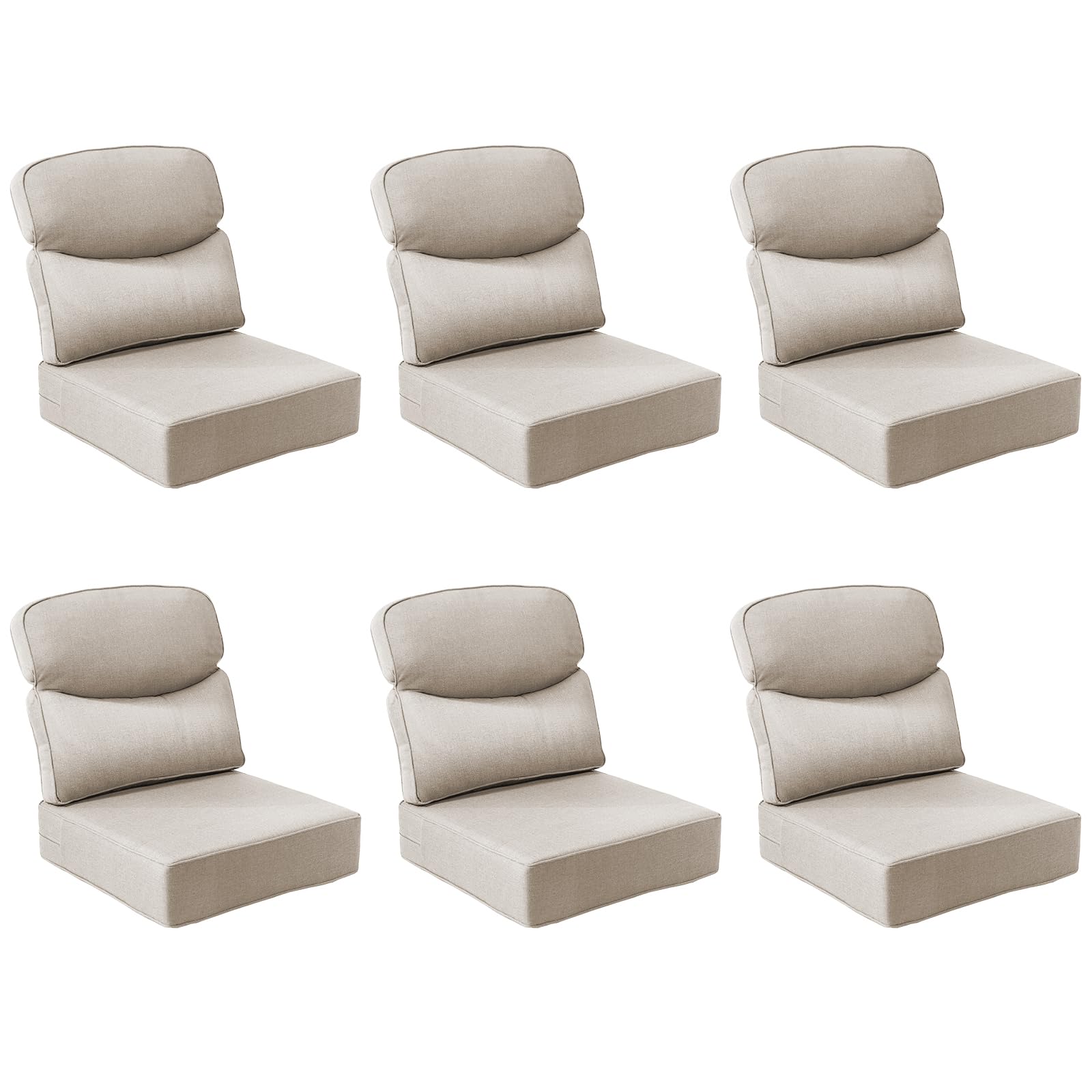 Outdoor Cushion Set for Patio Furniture, UV Resistant, Water Resistant - 6 Inch Thick Dual Layer Back Support Cushions– 24x24 Inch Patio Seat Covers for Chair/Sofa/Couch | Beige | 6-Pack |
