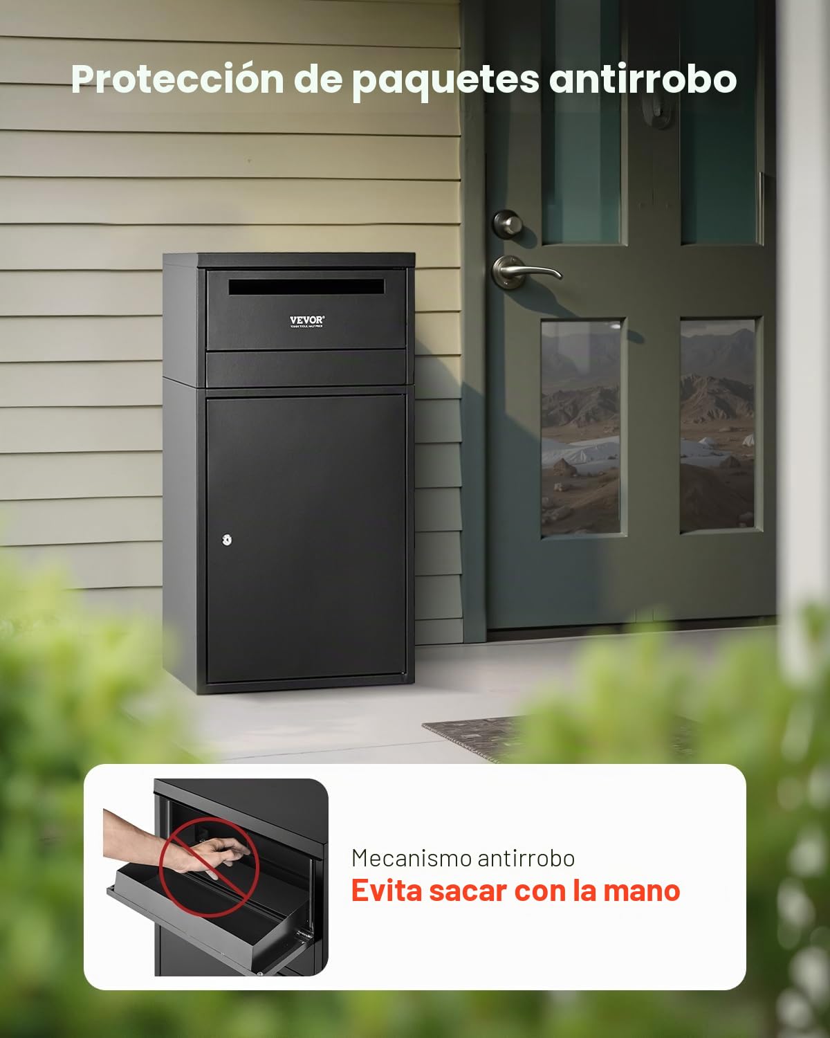 VEVOR Buzón de Correo para Paquetes de Exterior 500 x 325 x 909 mm Buzón con Cerradura de Acero Galvanizado con Diseño Antirrobo Resistente a la Intemperie para Hogar, Oficina, Porche, Negro