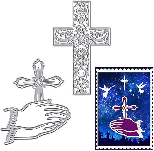 2 piezas de troqueles de religión de Navidad para hacer tarjetas, troqueles de corte de marco de cruz de encaje hueco, plantillas de troqueles de