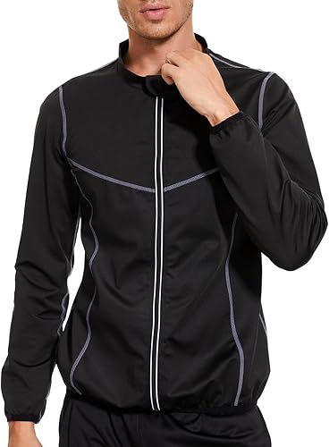 Miniatura 2 de LAZAWG Traje de sauna para hombre, trajes de sudor, chaqueta de entrenamiento, top hombre, sudor, cremallera, adelgazamiento, fitness