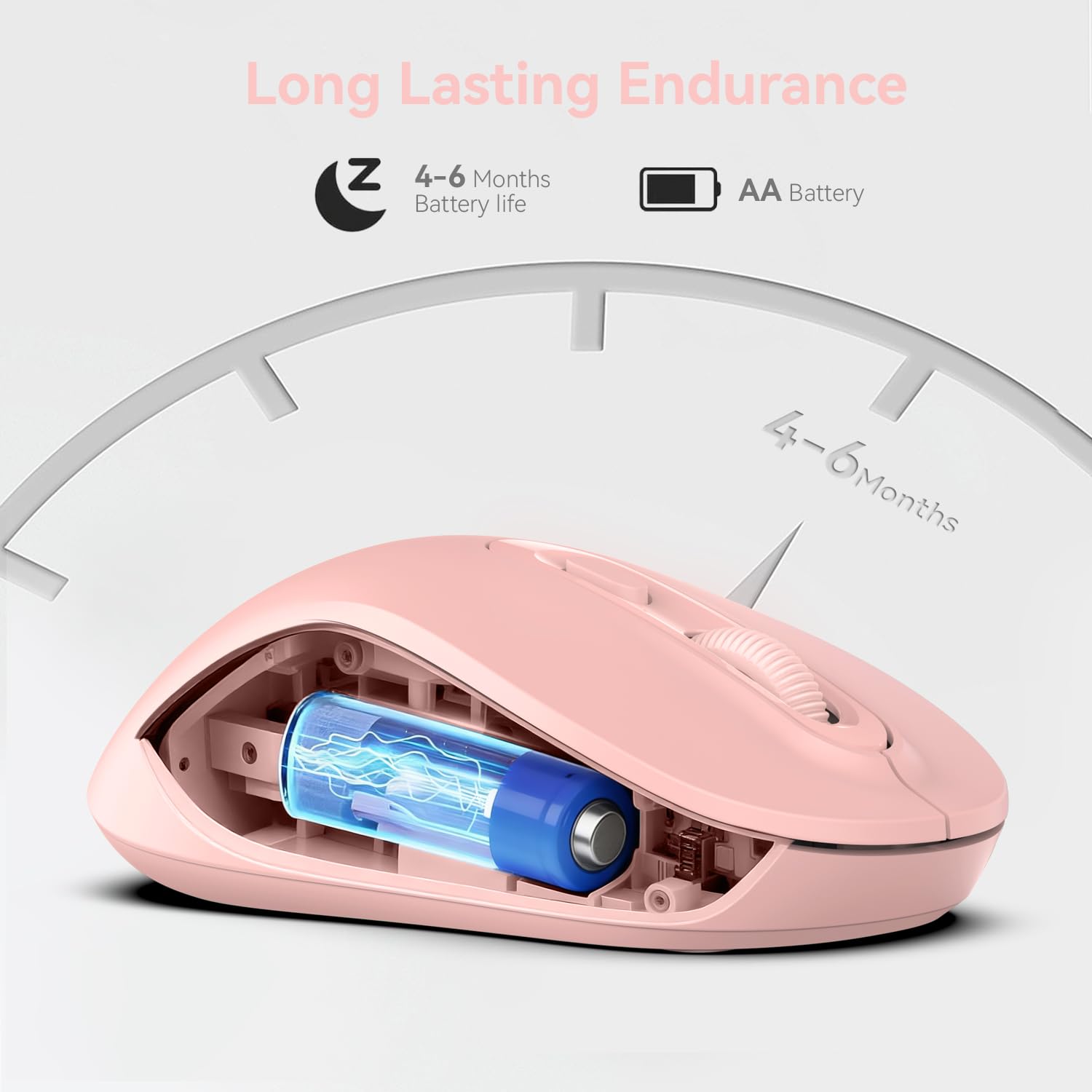 Wireless Mouse, 2026 New Model, Silent Click Ergonomic Design, Portable, 4 Buttons, Adjustable DPI (800/1200/1600), for Laptop/PC/Office (Pink) — view 7