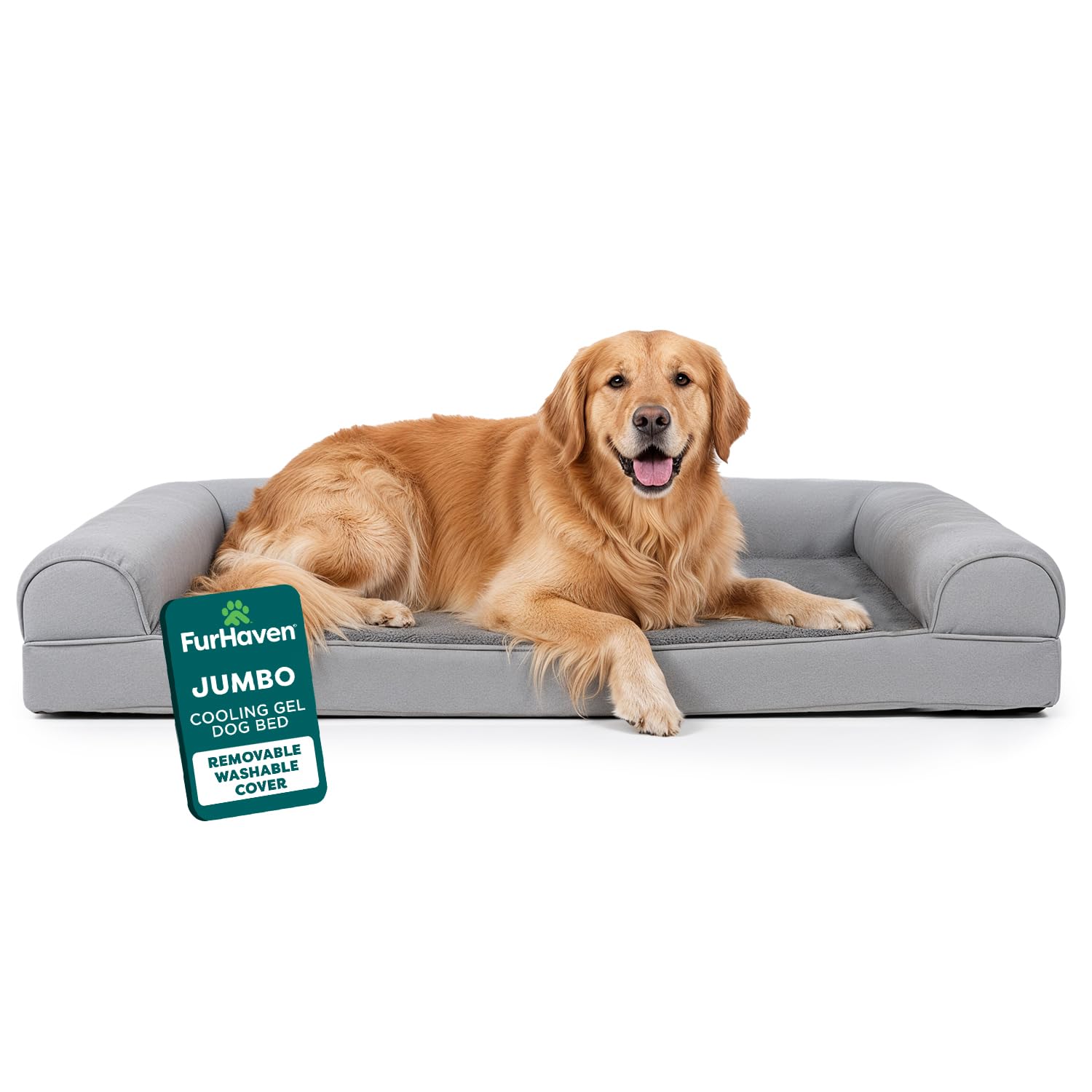Orthopedic Dog Bed for Large Dogs, Sofa-Style with Cool Gel-Top Foam with a Solid Orthopedic Foam Base for Joint Support, Removable Washable Cover, Jumbo XL, Plush & Suede, Gray