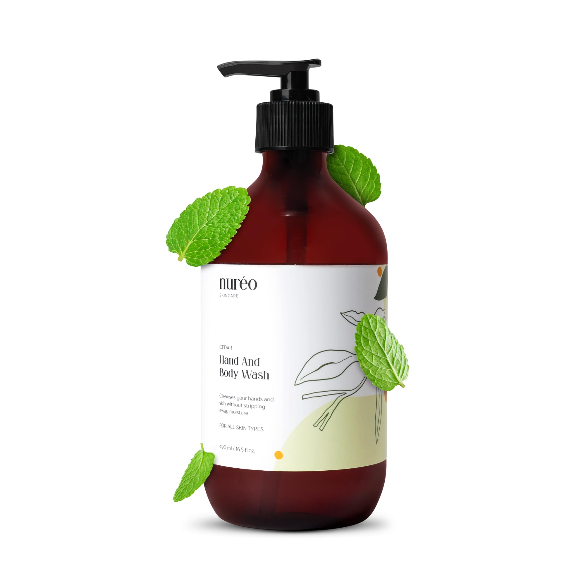 Nureo Peppermint & Cedarwood Body Wash – Natural Moisturizing Hand & Body Wash with Betaine & Fruit Extract, Vegan & COSMOS Certified, Hydrating