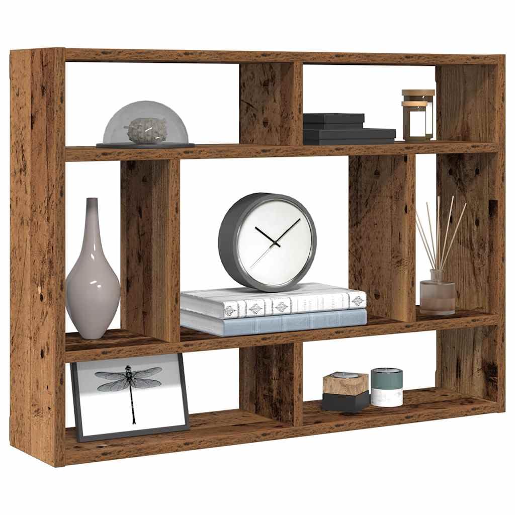 Wandregal aus Akazienholz 75 x 16 x 55 cm in Altholz-Optik mit Stauraum für Bücher Deko und Pflanzen für Wohnzimmer Büro und Badezimmer