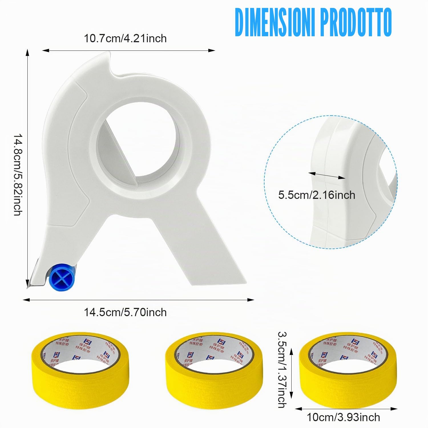 Applicatore per Nastro Imbianchino,Masking Master Applicatore Nastro,con 3 rotoli per mascherare,per Pavimenti, Finestre e Telai Delle Porte