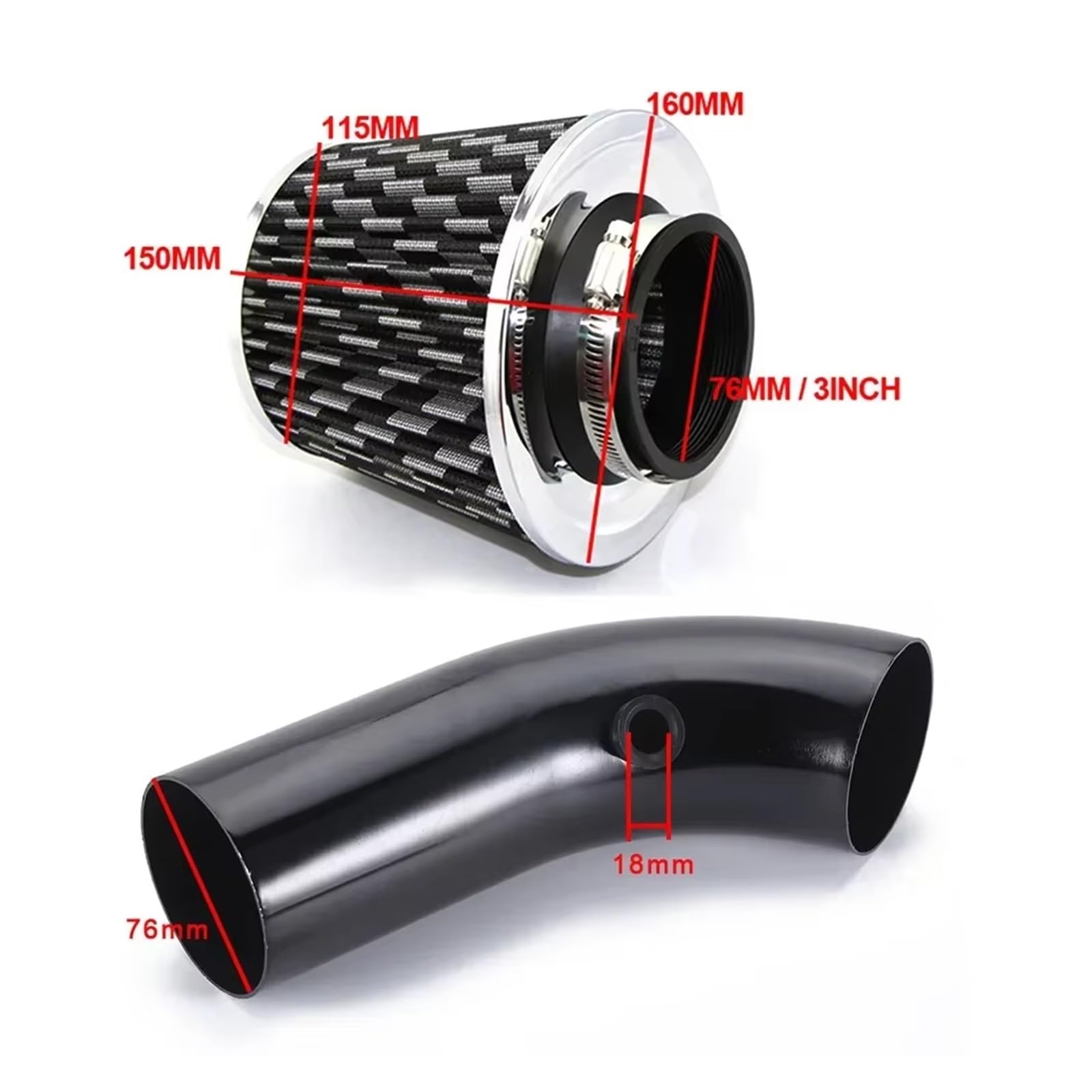Filtro De Aire para Coche Filtro Aire Alto Flujo Modificado para Coche Universal Kit Tubo Entrada Filtro Aire Frío Invierno Reacondicionado De 76mm(A Blue)