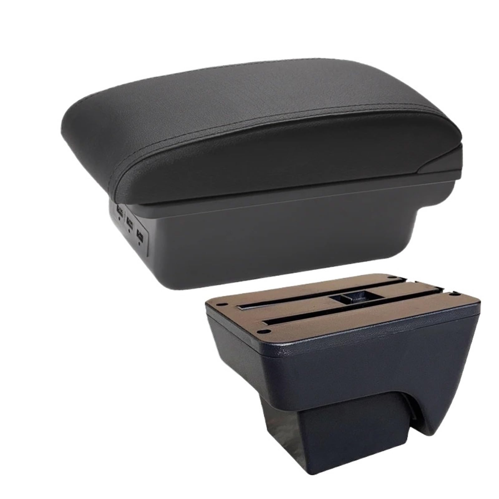 UMDJJU For Seat For Ibiza 6j 6L 2017-2025 Car Armrest Auto Storage Box Retrofit Interior Accessories Car Centre Console Armrest Box(B2 Black line 3USB)