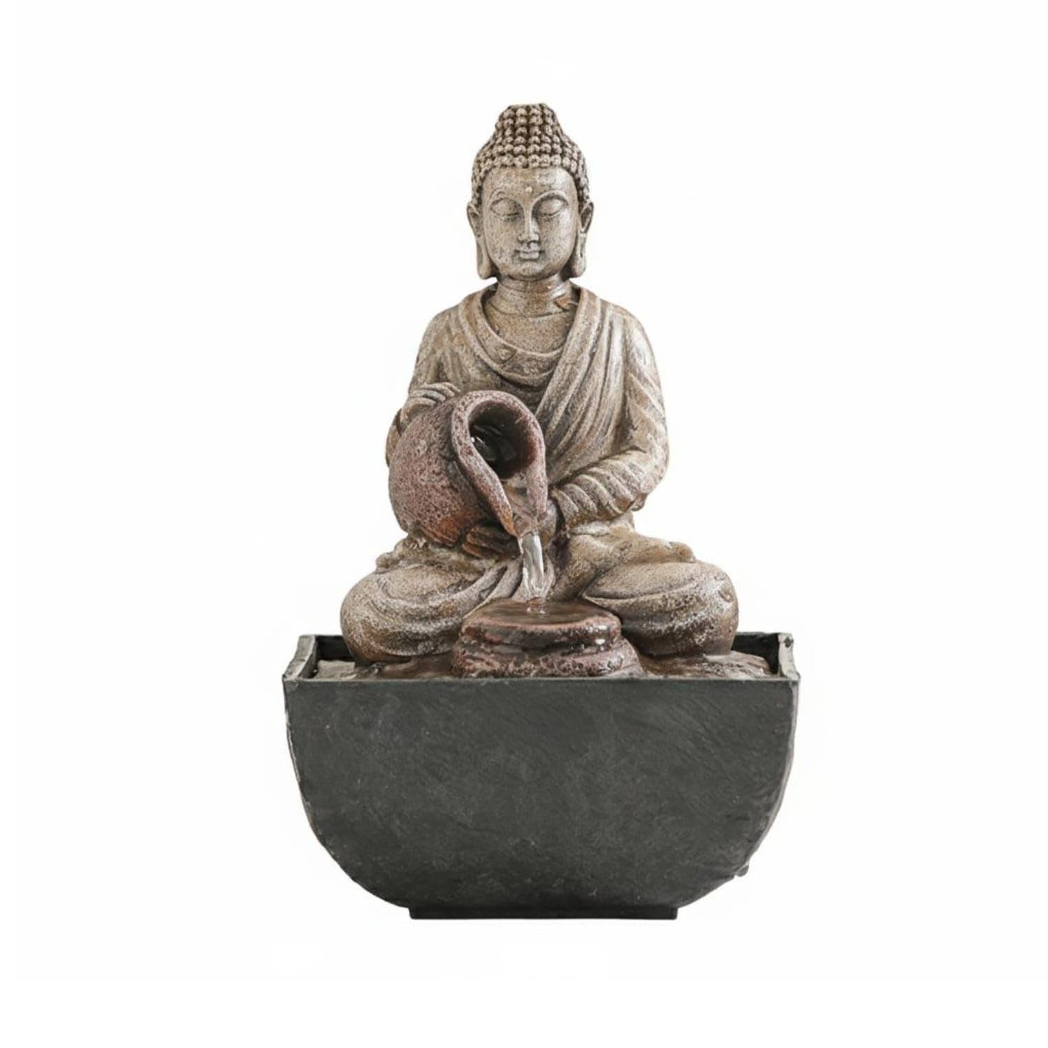 Compact Size Feng Shui Wealth Fountain Buddha Statue Water Fountain Zen Desktop Water Feature for Office, Living Room, Entryway, Study, Ancient Buddha USB-image-17